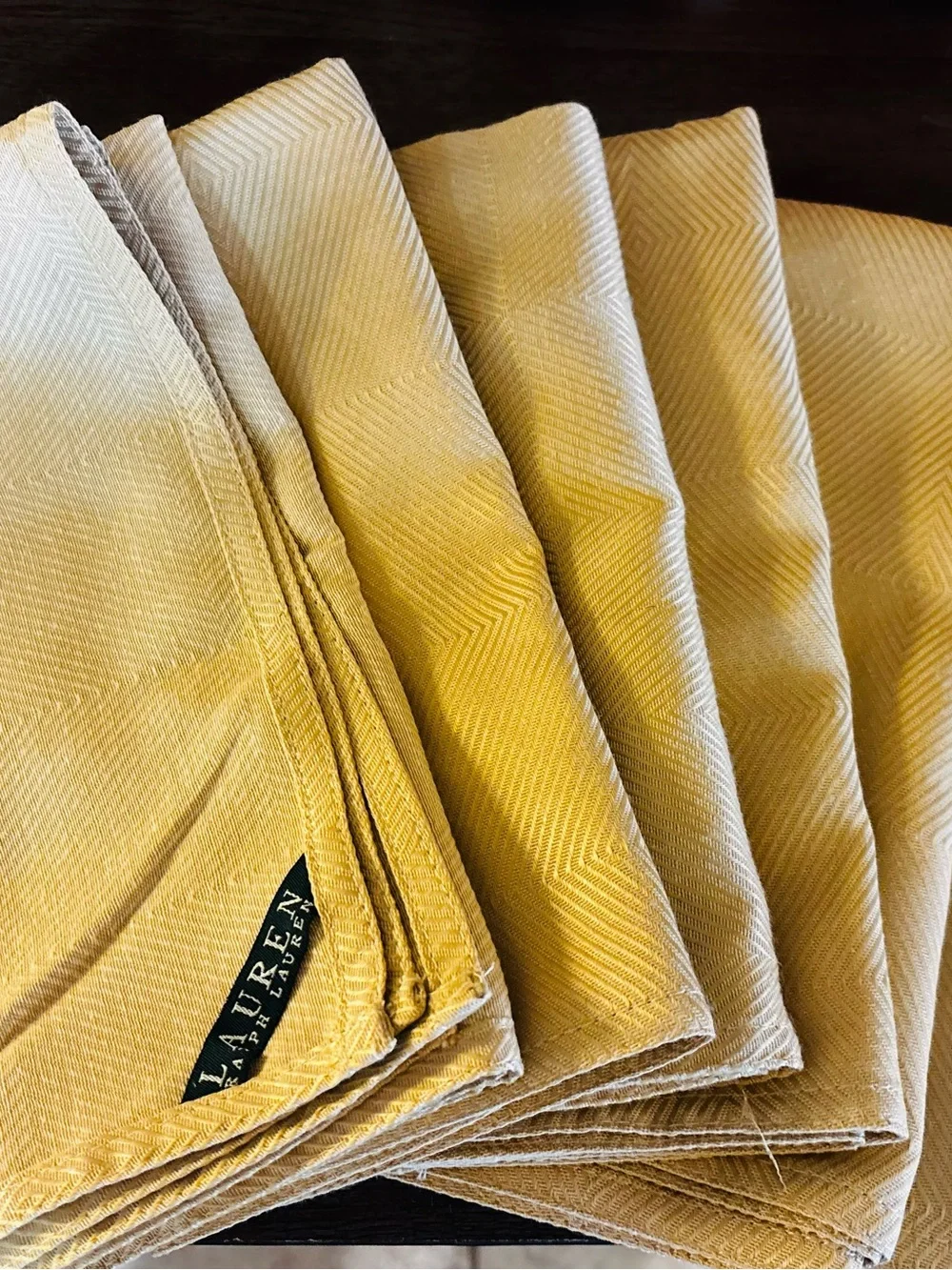 NWT Lauren Ralph Lauren Gold Chevron Cloth Dinner Napkins - Set of 6